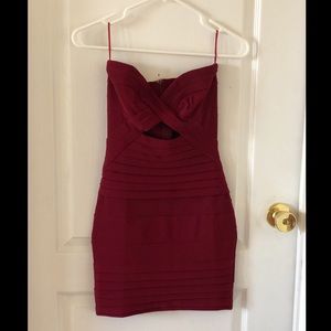 Tobi Maroon Strapless Bodycon Dress